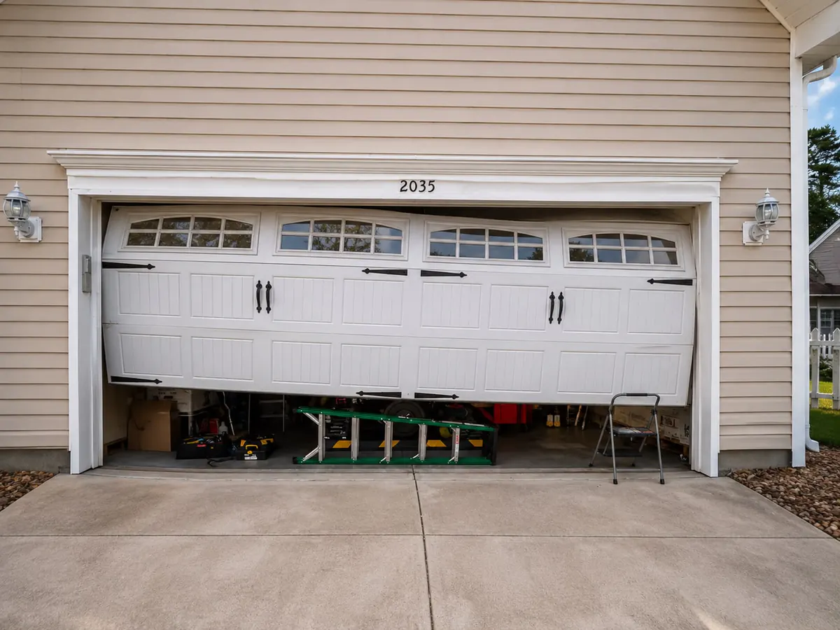 Garage door before cable and hardware repair