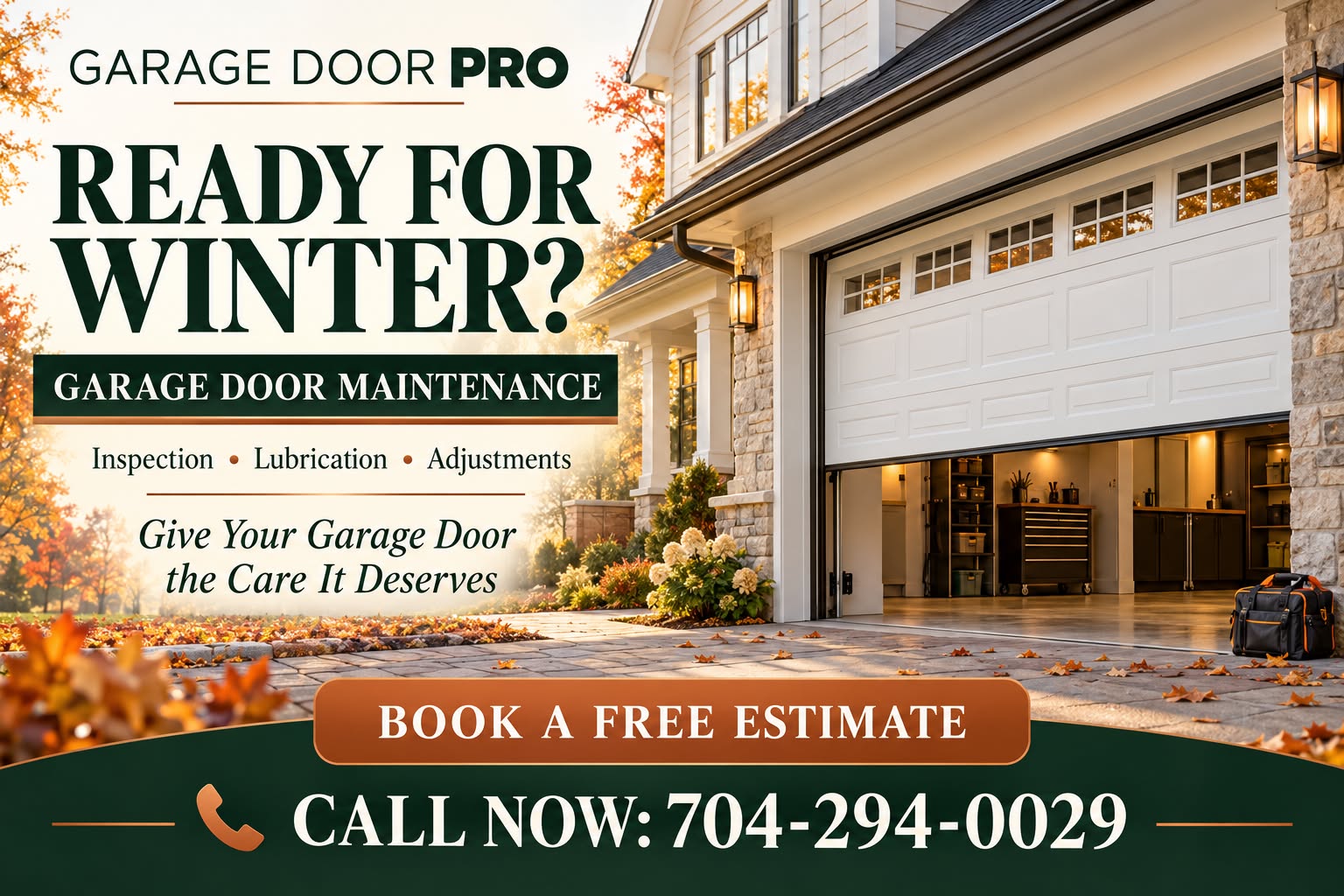Garage door maintenance special — inspection, lubrication and adjustments before winter